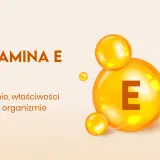 Wielka kropla z literą E symbolizuje witaminę E, kluczową dla zdrowia.