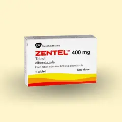 Opakowanie Zentel 400 mg, tabletka z albendazolem. Dostępny bez recepty, jak Vermox.