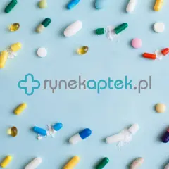Różnorodne tabletki i kapsułki, w tym te przypominające Neoparin, rozłożone na niebieskim tle. Sprawdź aktualną neoparin cena.